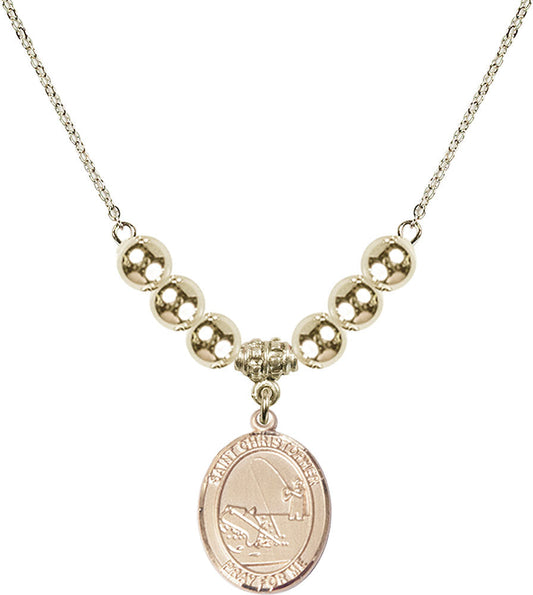 14kt Gold Filled Saint Christopher / Fishing Birthstone Necklace with Gold Filled Beads - 8196