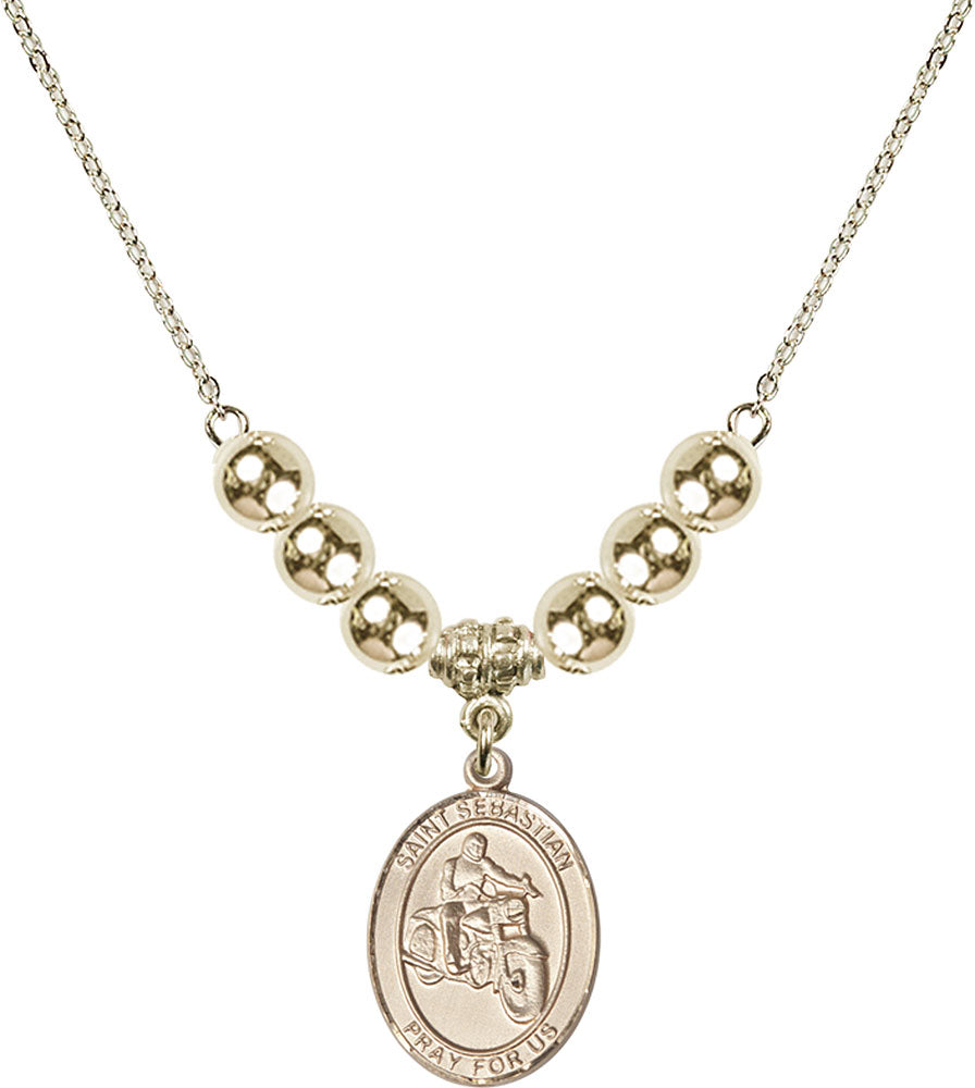 14kt Gold Filled Saint Sebastian / Motorcycle Birthstone Necklace with Gold Filled Beads - 8197