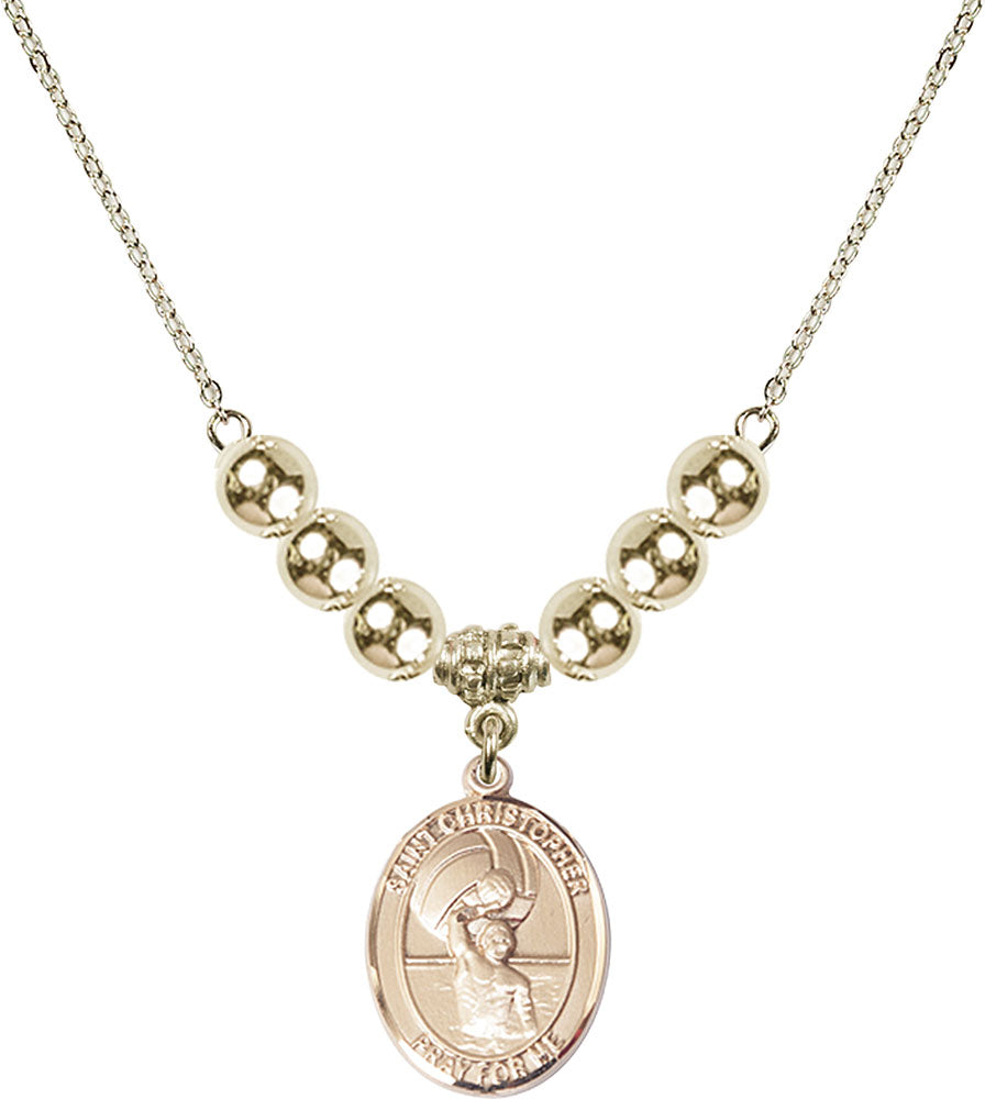 14kt Gold Filled Saint Christopher/Water Polo-Men Birthstone Necklace with Gold Filled Beads - 8198