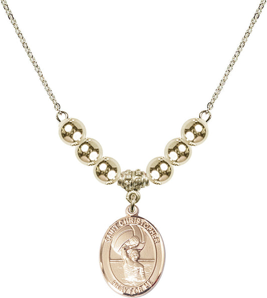 14kt Gold Filled Saint Christopher/Water Polo-Men Birthstone Necklace with Gold Filled Beads - 8198
