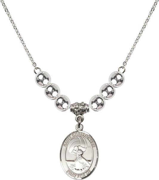 Sterling Silver Saint Christopher/Water Polo-Women Birthstone Necklace with Sterling Silver Beads - 8199