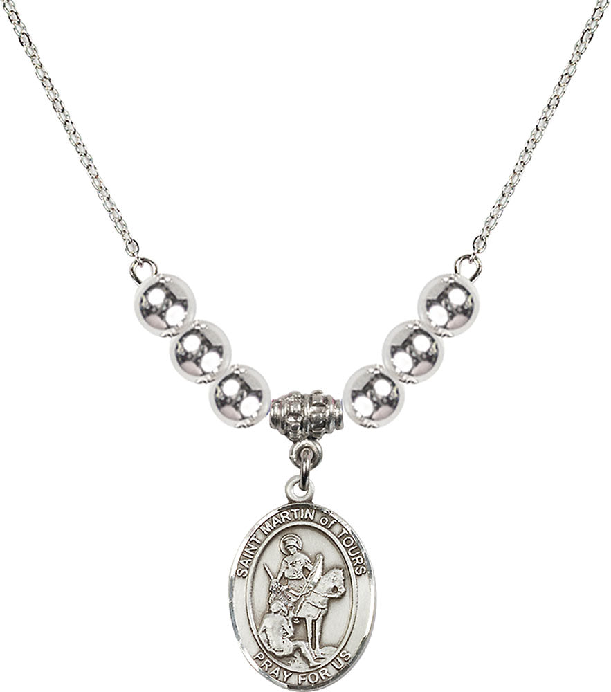 Sterling Silver Saint Martin of Tours Birthstone Necklace with Sterling Silver Beads - 8200