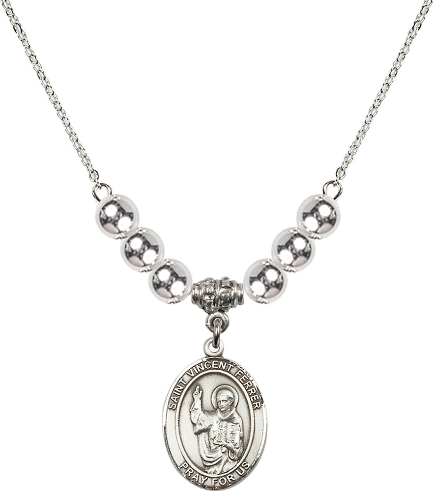 Sterling Silver Saint Vincent Ferrer Birthstone Necklace with Sterling Silver Beads - 8201