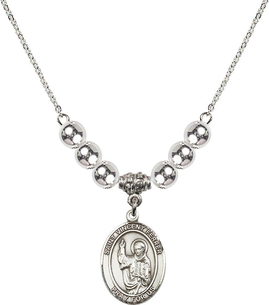 Sterling Silver Saint Vincent Ferrer Birthstone Necklace with Sterling Silver Beads - 8201