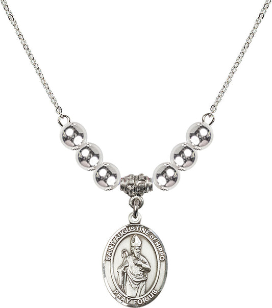 Sterling Silver Saint Augustine of Hippo Birthstone Necklace with Sterling Silver Beads - 8202