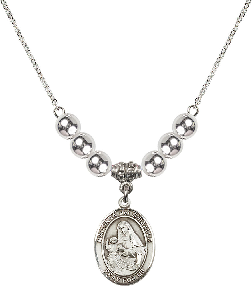Sterling Silver Madonna del Ghisallo Birthstone Necklace with Sterling Silver Beads - 8203
