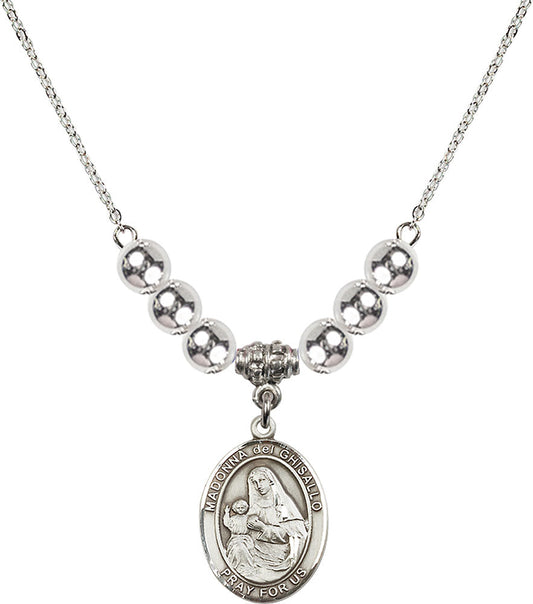 Sterling Silver Madonna del Ghisallo Birthstone Necklace with Sterling Silver Beads - 8203