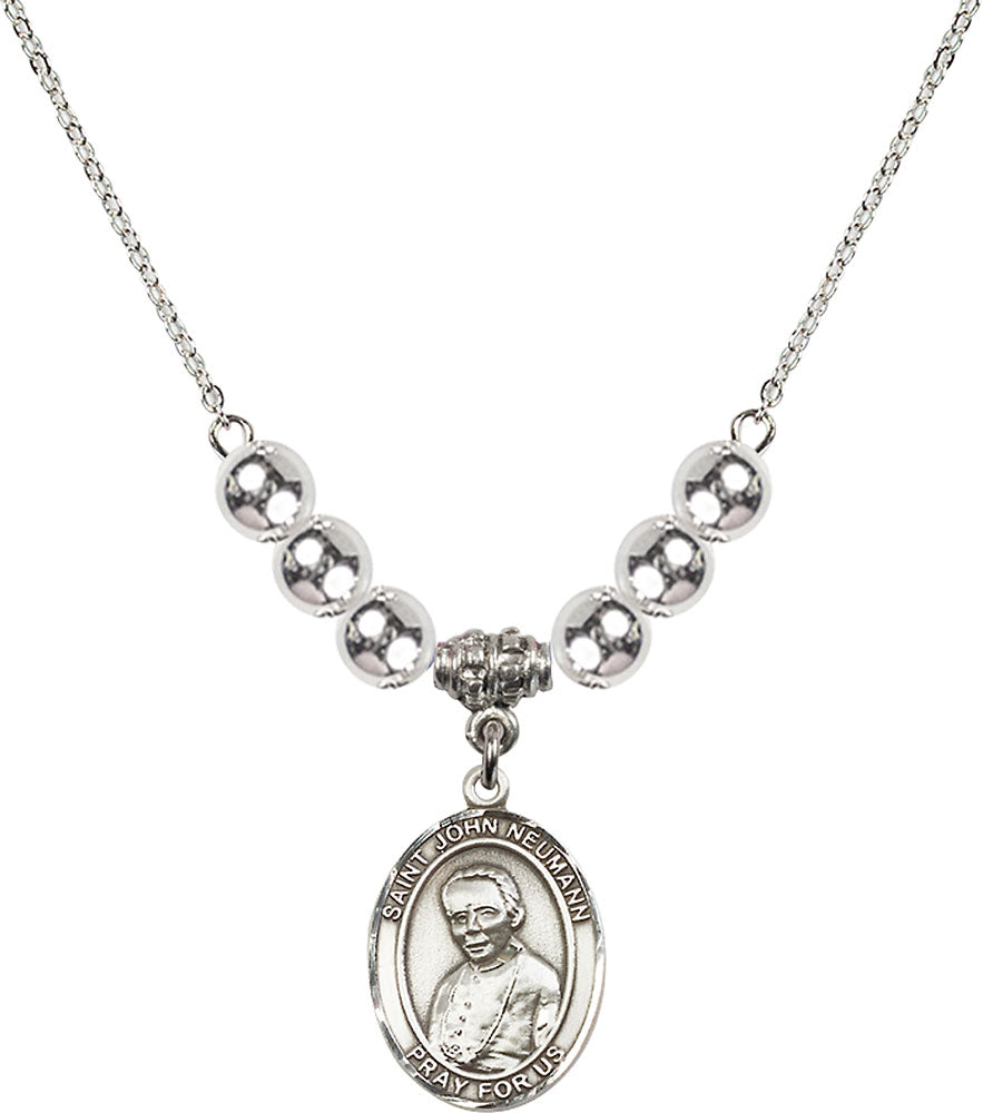 Sterling Silver Saint John Neumann Birthstone Necklace with Sterling Silver Beads - 8204