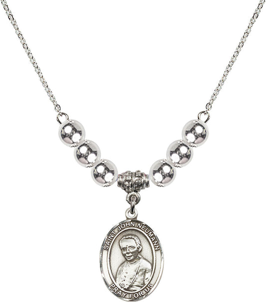 Sterling Silver Saint John Neumann Birthstone Necklace with Sterling Silver Beads - 8204