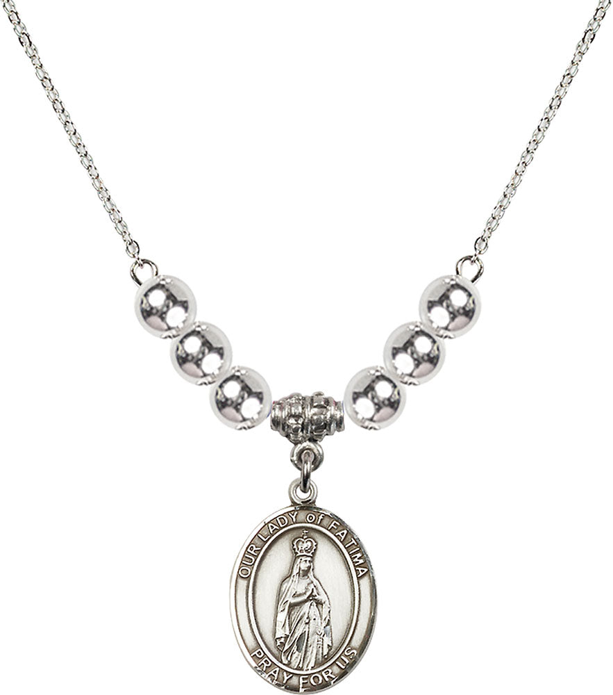 Sterling Silver Our Lady of Fatima Birthstone Necklace with Sterling Silver Beads - 8205