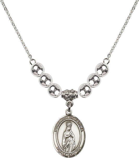 Sterling Silver Our Lady of Fatima Birthstone Necklace with Sterling Silver Beads - 8205