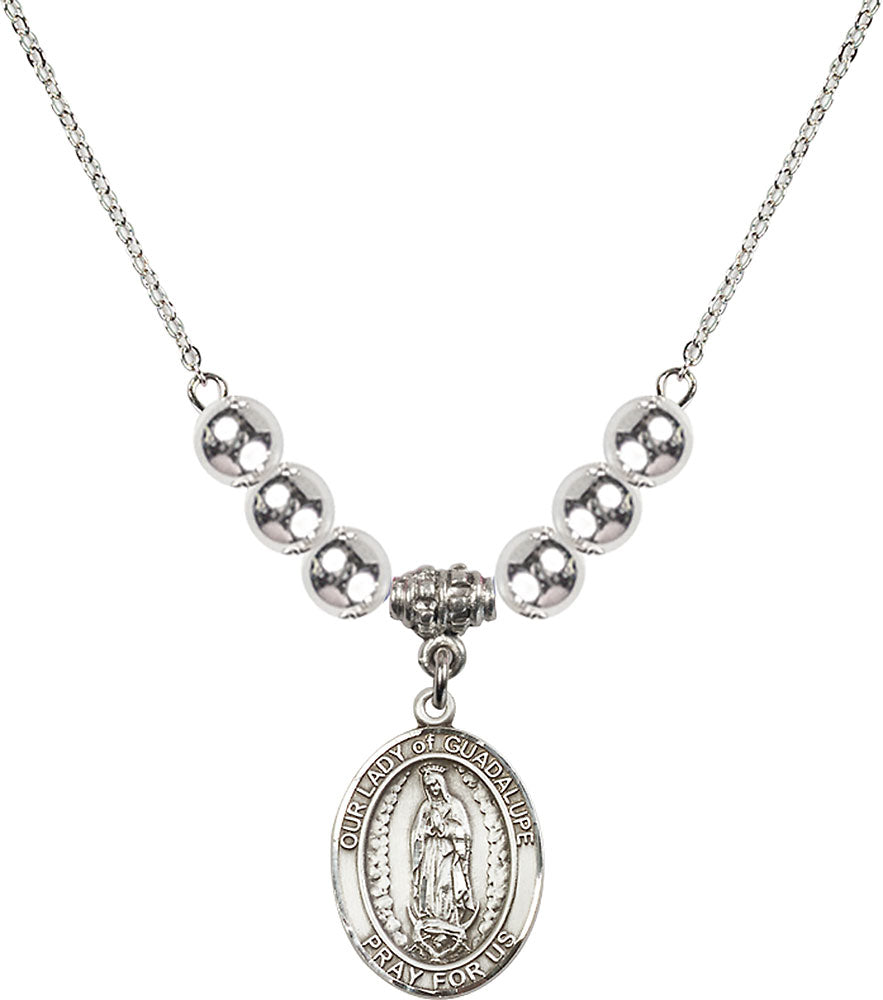Sterling Silver Our Lady of Guadalupe Birthstone Necklace with Sterling Silver Beads - 8206