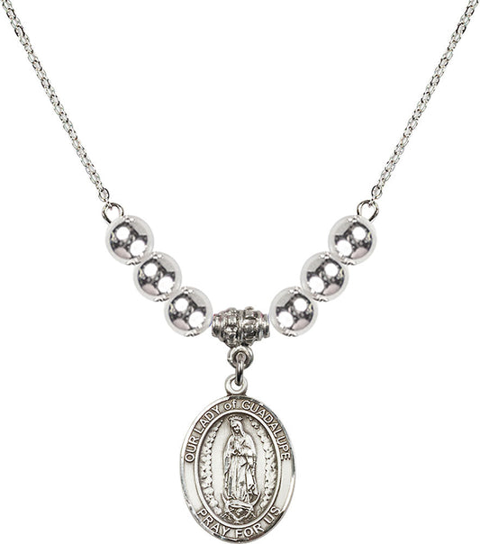 Sterling Silver Our Lady of Guadalupe Birthstone Necklace with Sterling Silver Beads - 8206