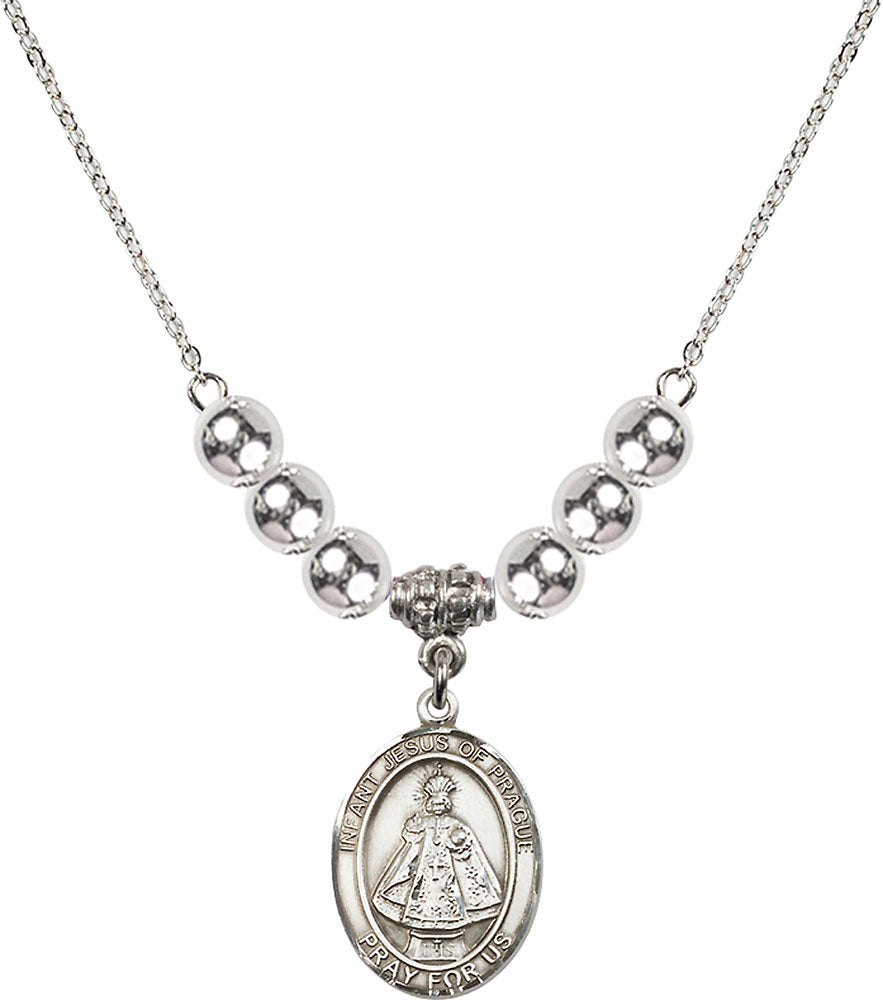 Sterling Silver Infant of Prague Birthstone Necklace with Sterling Silver Beads - 8207