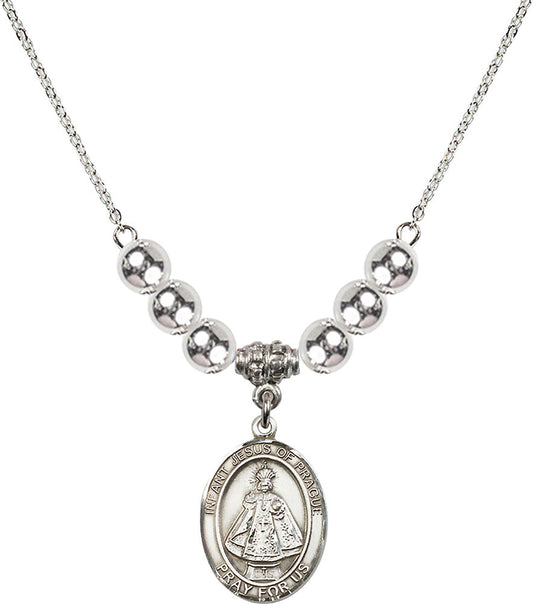 Sterling Silver Infant of Prague Birthstone Necklace with Sterling Silver Beads - 8207
