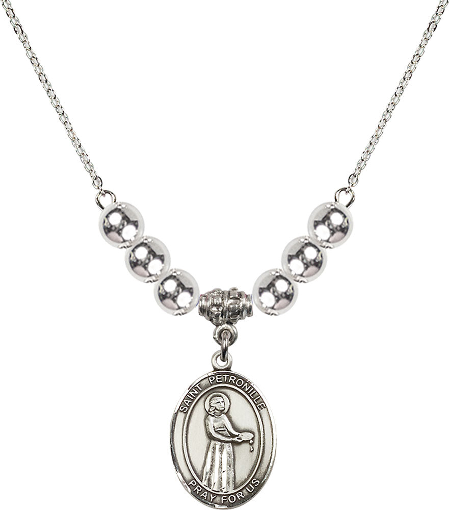 Sterling Silver Saint Petronille Birthstone Necklace with Sterling Silver Beads - 8209
