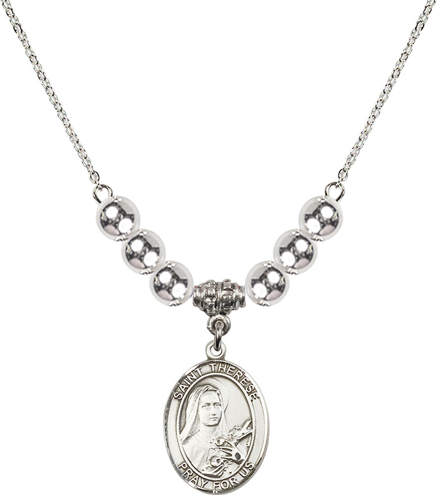Sterling Silver Saint Therese of Lisieux Birthstone Necklace with Sterling Silver Beads - 8210