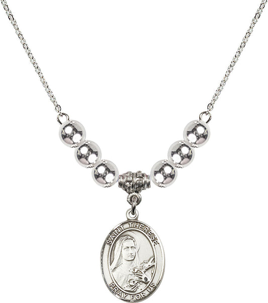 Sterling Silver Saint Therese of Lisieux Birthstone Necklace with Sterling Silver Beads - 8210