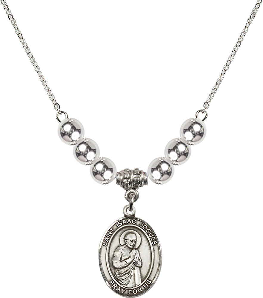 Sterling Silver Saint Isaac Jogues Birthstone Necklace with Sterling Silver Beads - 8212