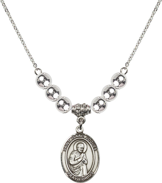 Sterling Silver Saint Isaac Jogues Birthstone Necklace with Sterling Silver Beads - 8212