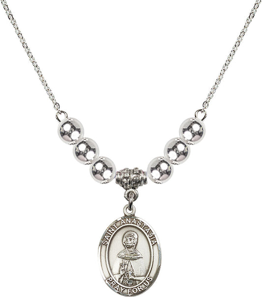Sterling Silver Saint Anastasia Birthstone Necklace with Sterling Silver Beads - 8213