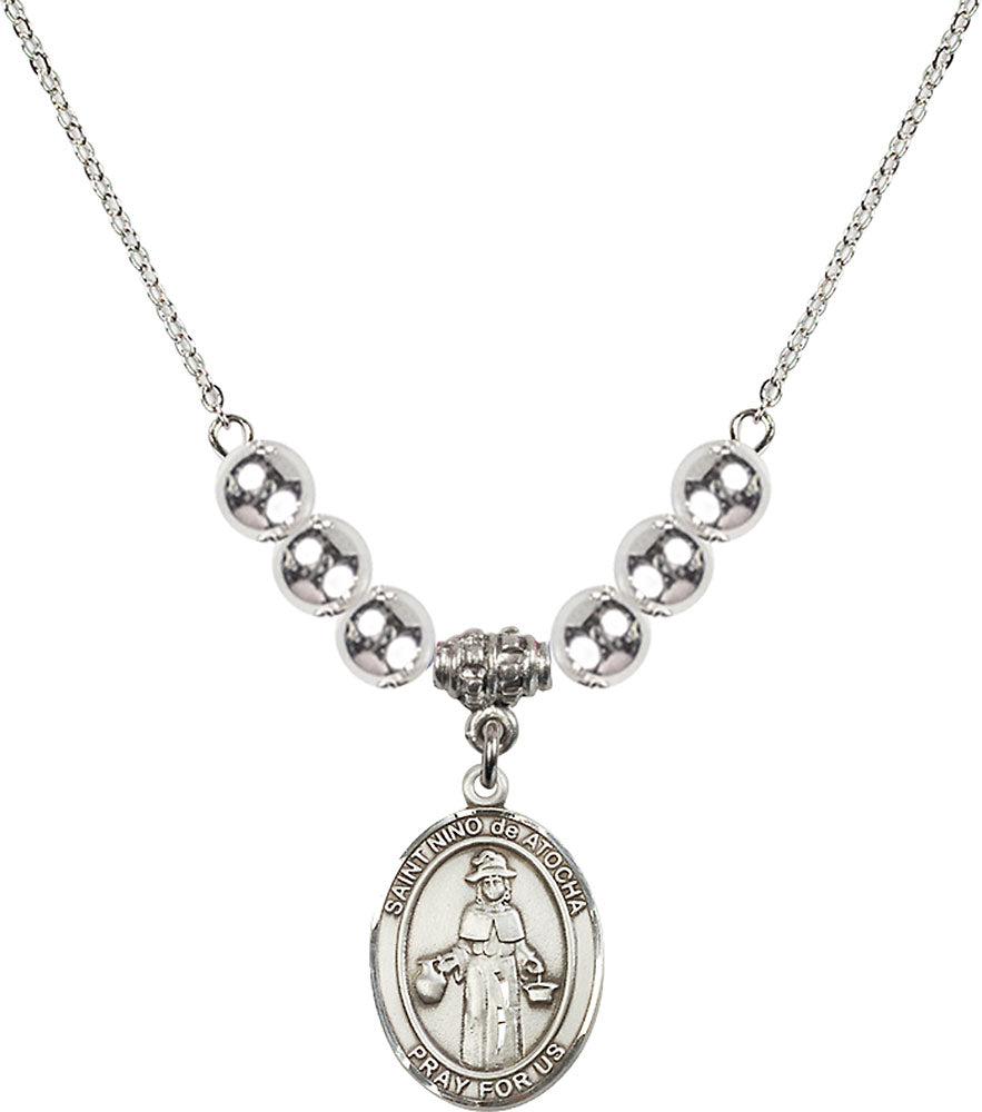 Sterling Silver Saint Nino de Atocha Birthstone Necklace with Sterling Silver Beads - 8214