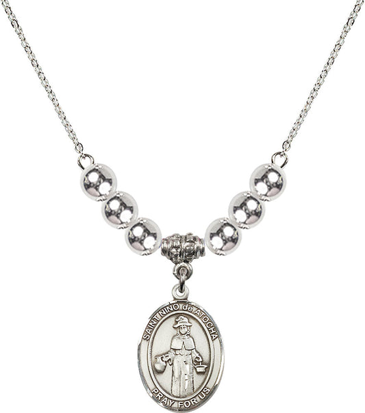 Sterling Silver Saint Nino de Atocha Birthstone Necklace with Sterling Silver Beads - 8214