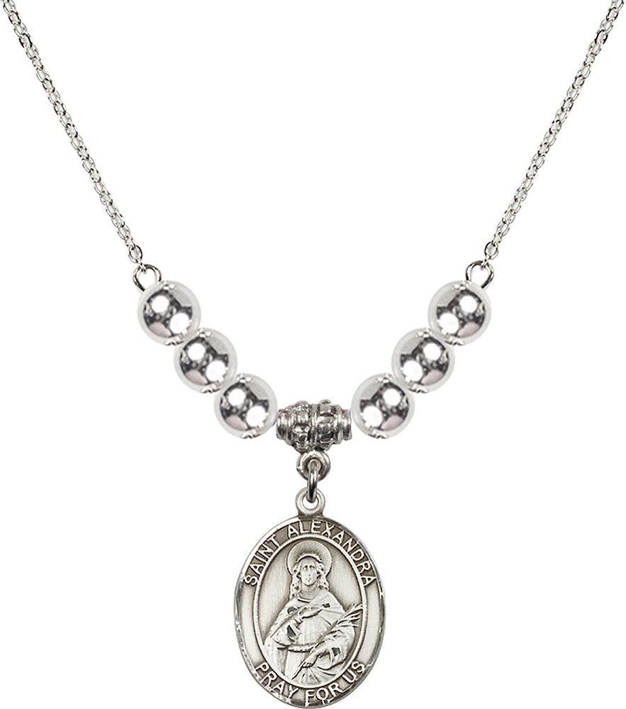 Sterling Silver Saint Alexandra Birthstone Necklace with Sterling Silver Beads - 8215