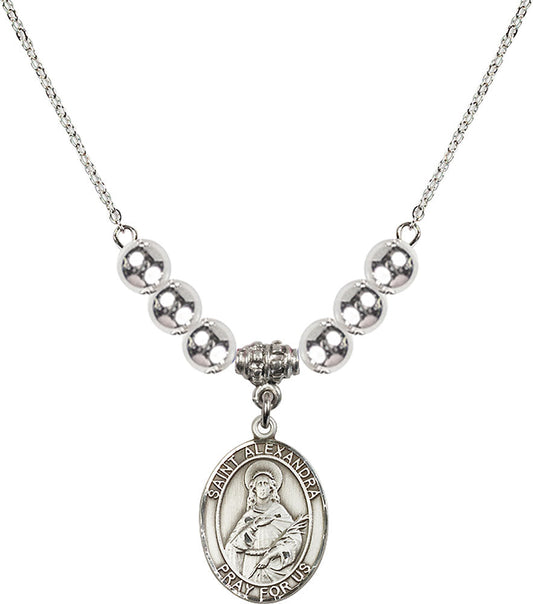 Sterling Silver Saint Alexandra Birthstone Necklace with Sterling Silver Beads - 8215