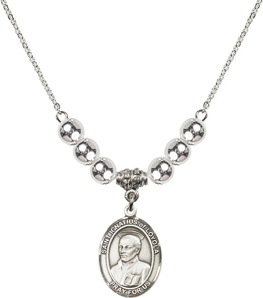 Sterling Silver Saint Ignatius of Loyola Birthstone Necklace with Sterling Silver Beads - 8217