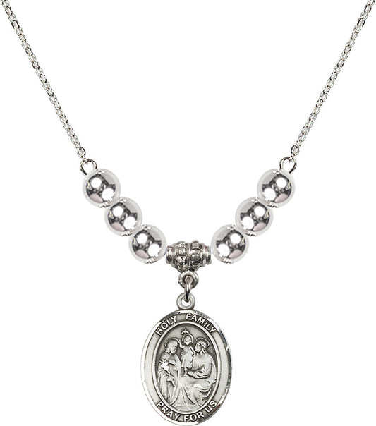Sterling Silver Holy Family Birthstone Necklace with Sterling Silver Beads - 8218