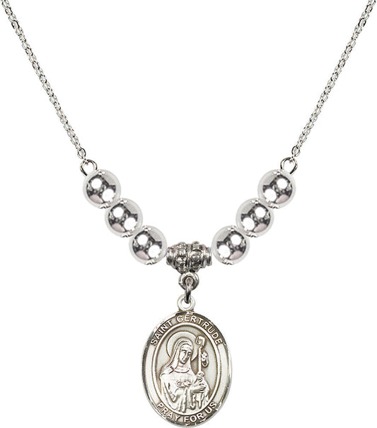 Sterling Silver Saint Gertrude of Nivelles Birthstone Necklace with Sterling Silver Beads - 8219