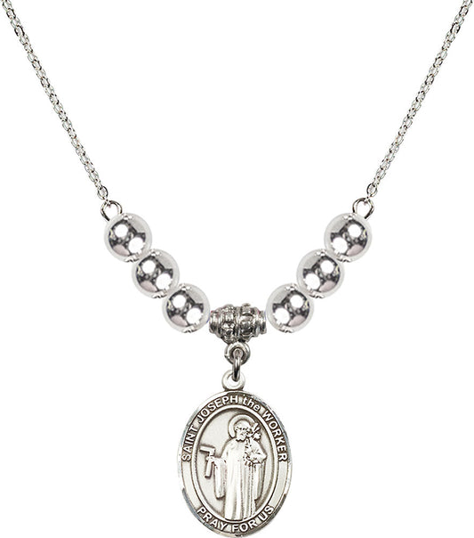 Sterling Silver Saint Joseph the Worker Birthstone Necklace with Sterling Silver Beads - 8220