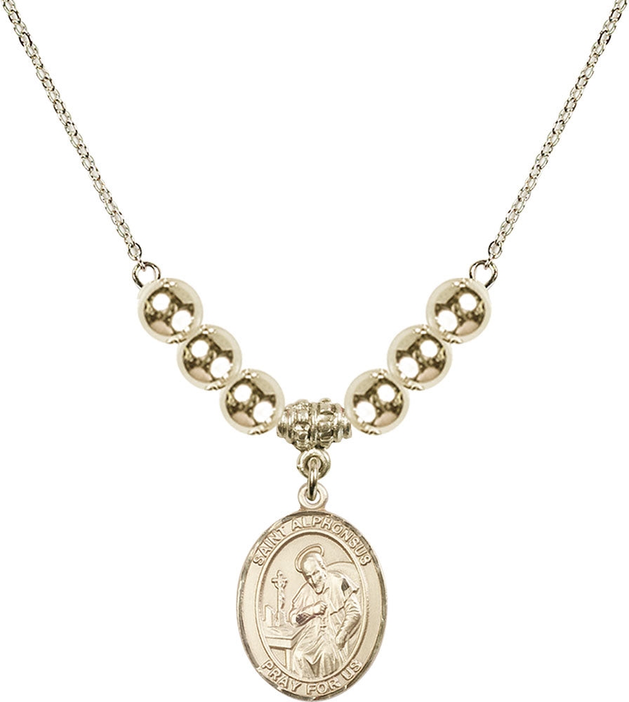 14kt Gold Filled Saint Alphonsus Birthstone Necklace with Gold Filled Beads - 8221
