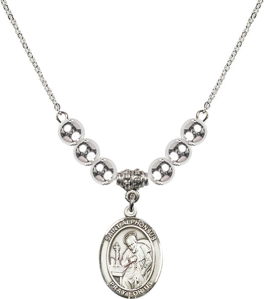 Sterling Silver Saint Alphonsus Birthstone Necklace with Sterling Silver Beads - 8221