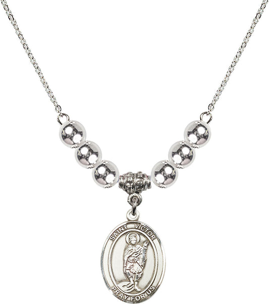 Sterling Silver Saint Victor of Marseilles Birthstone Necklace with Sterling Silver Beads - 8223