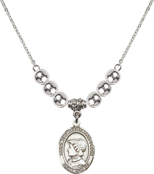 Sterling Silver Saint Elizabeth Ann Seton Birthstone Necklace with Sterling Silver Beads - 8224