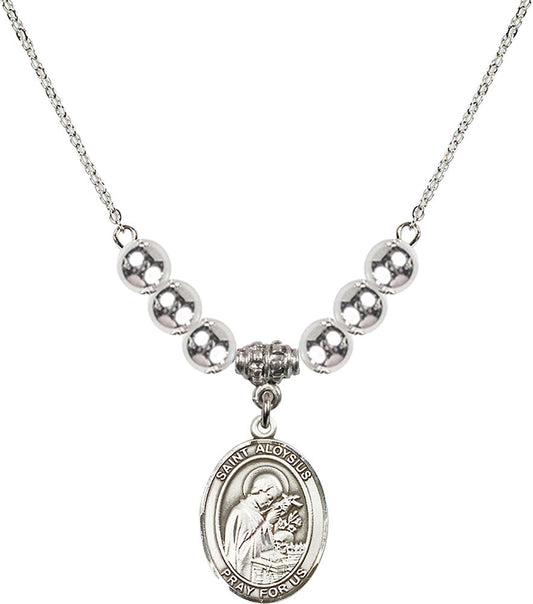 Sterling Silver Saint Aloysius Gonzaga Birthstone Necklace with Sterling Silver Beads - 8225