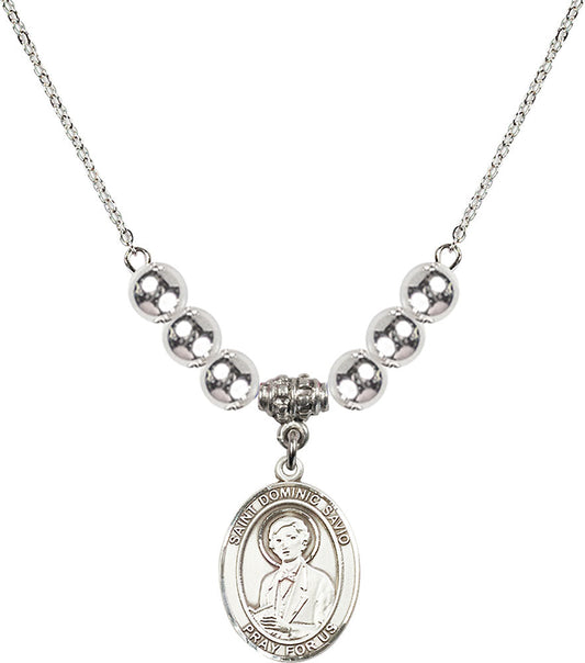 Sterling Silver Saint Dominic Savio Birthstone Necklace with Sterling Silver Beads - 8227