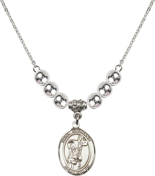 Sterling Silver Saint Stephanie Birthstone Necklace with Sterling Silver Beads - 8228
