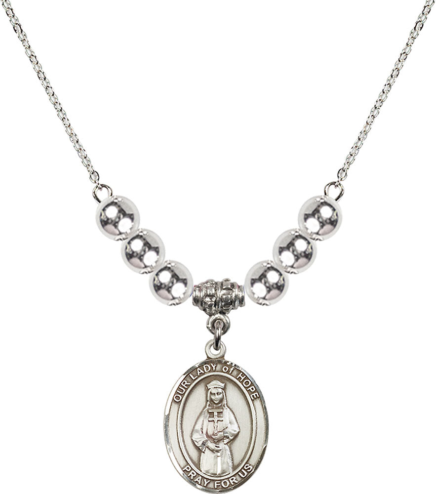 Sterling Silver Our Lady of Hope Birthstone Necklace with Sterling Silver Beads - 8230