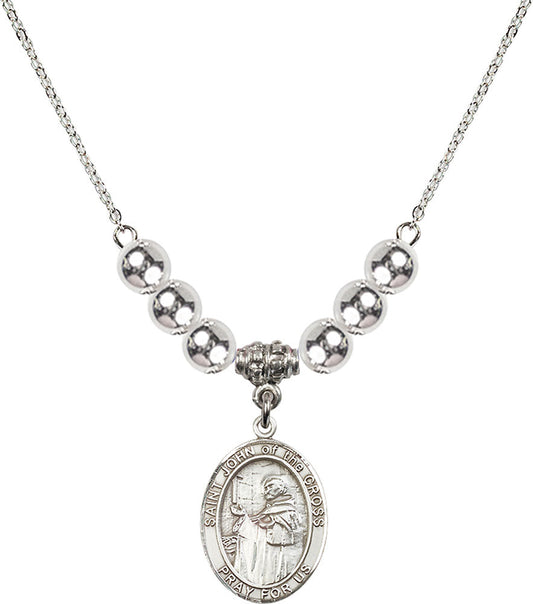Sterling Silver Saint John of the Cross Birthstone Necklace with Sterling Silver Beads - 8231