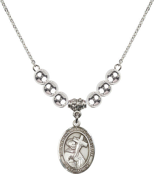 Sterling Silver Saint Bernard of Clairvaux Birthstone Necklace with Sterling Silver Beads - 8233
