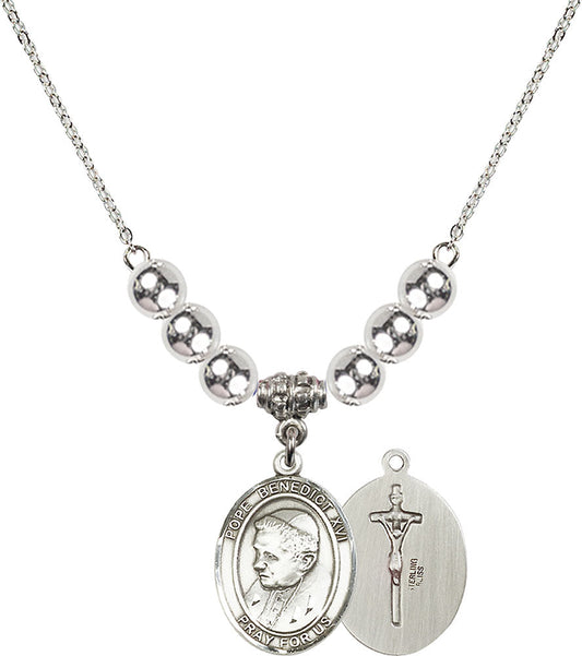 Sterling Silver Pope Emeritace Benedict XVI Birthstone Necklace with Sterling Silver Beads - 8235