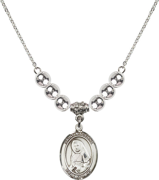 Sterling Silver Saint Madeline Sophie Barat Birthstone Necklace with Sterling Silver Beads - 8236