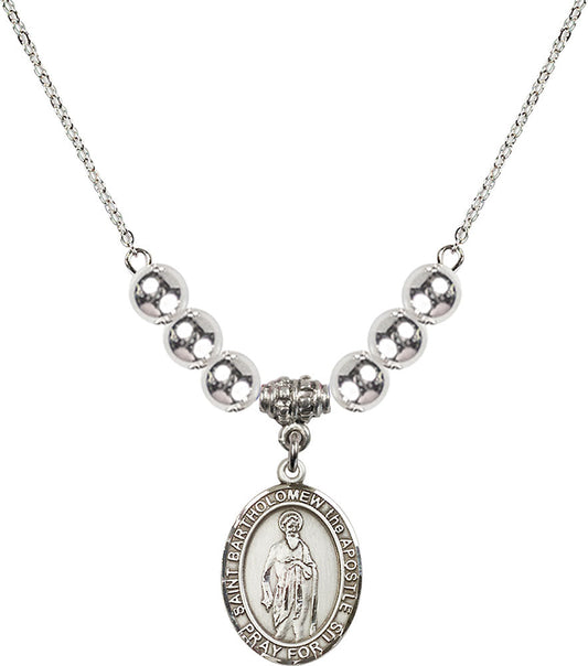 Sterling Silver Saint Bartholomew the Apostle Birthstone Necklace with Sterling Silver Beads - 8238