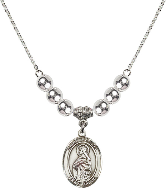 Sterling Silver Saint Matilda Birthstone Necklace with Sterling Silver Beads - 8239