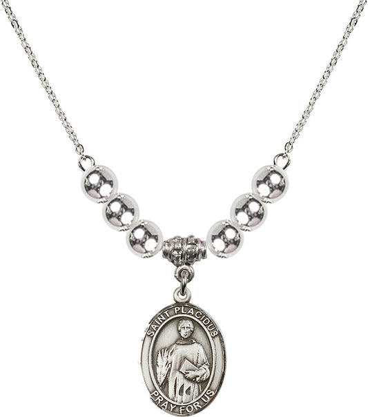 Sterling Silver Saint Placidus Birthstone Necklace with Sterling Silver Beads - 8240