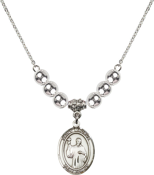 Sterling Silver Saint Maurus Birthstone Necklace with Sterling Silver Beads - 8241