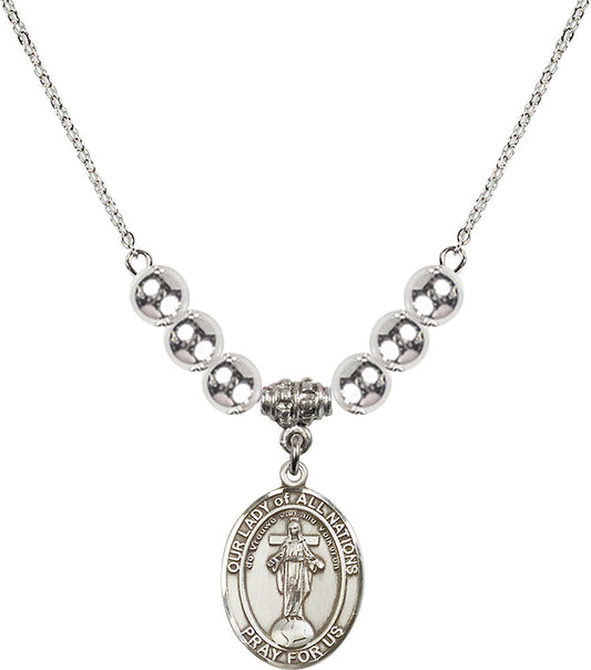 Sterling Silver Our Lady of All Nations Birthstone Necklace with Sterling Silver Beads - 8242